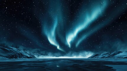 Aurora borealis northern lights idea. Mesmerizing northern lights illuminating the night sky over a serene landscape.