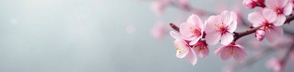 Cherry blossom buds against a soft gray background, buds, pastels