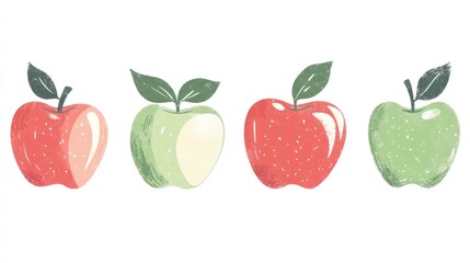 Naklejka premium Four stylized apples in different colors, simple illustration, food art, potentially for a children's book or healthy eating poster