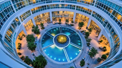 Fototapeta premium Rotating spiral staircase viewed from above, elegant architectural symmetry.