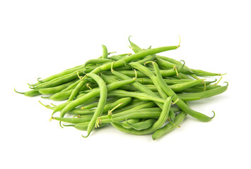 Green beans pile isolated on white background