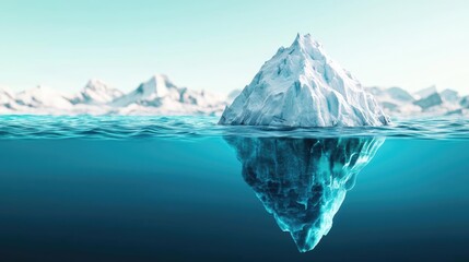 Obraz premium Iceberg melting idea. A stunning iceberg floating in clear blue water, showcasing nature's beauty and serenity.