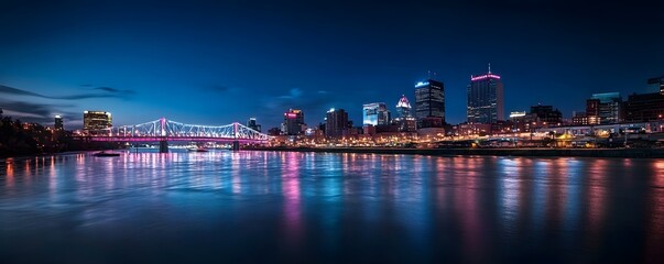 Fototapeta premium Nighttime city view with neon lights