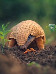 Obraz premium A snapping turtle is seen grazing in a garden patch with plants and flowers.