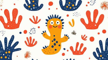Cute creature, playful pattern, white background