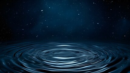 The image shows concentric ripples spreading across a dark, still body of water, set against a backdrop of a night sky filled with stars.
