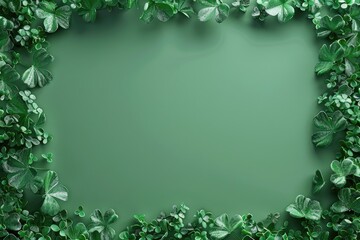 Fototapeta premium shamrock green leaves frame on light green background