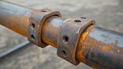 Welded metal joints on an industrial pipe, solid connections with heat discoloration.