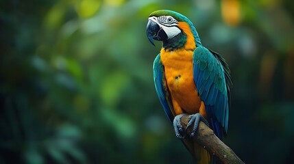 Colorful macaw perched in lush rainforest wildlife photography natural habitat close-up view avian beauty