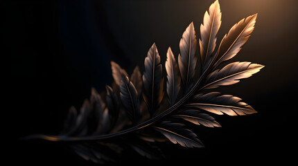 Dramatic Golden Feather Detail - Moody Dark Background - Elegant Artistic Nature Photo