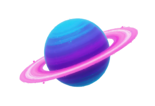 Vibrant Saturn with Pink Rings on Transparent Background