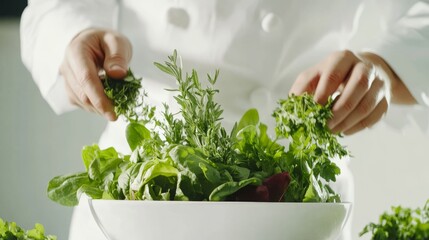 Generic Chef Preparing Scene Herbs Salad Fresh Appetizing