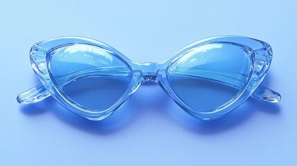 Stylish blue cat eye glasses on blue background