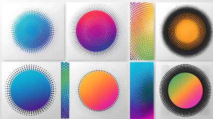 Circle halftone. Abstract dotted circles, round halftones geometric dots gradient and pop art texture. Dot spray gradation vector set. Illustration halftone gradient spotted, effect round