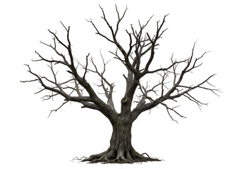 Isolated Dead Tree with Exposed Roots, Perfect for Halloween or Autumn Designs isolated on white or transparent png background
