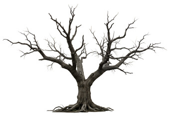 Isolated image of a large, barren tree isolated on white or transparent png background