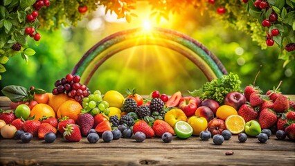 Vibrant Organic Fruit Rainbow Art Print on Natural Background