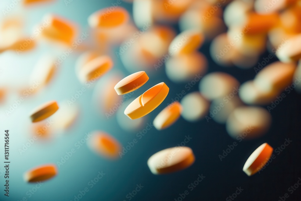 Leinwandbilder Suspended pills floating in zero gravity with soft shadows and cinematic lighting create an abstract medical theme