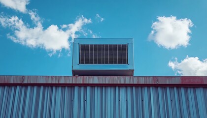 Fototapeta premium Rooftop HVAC unit against blue sky