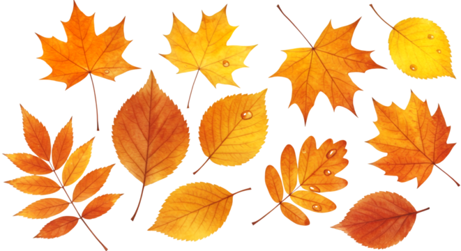 Vibrant Autumn Leaves Display isolated on white or transparent png background