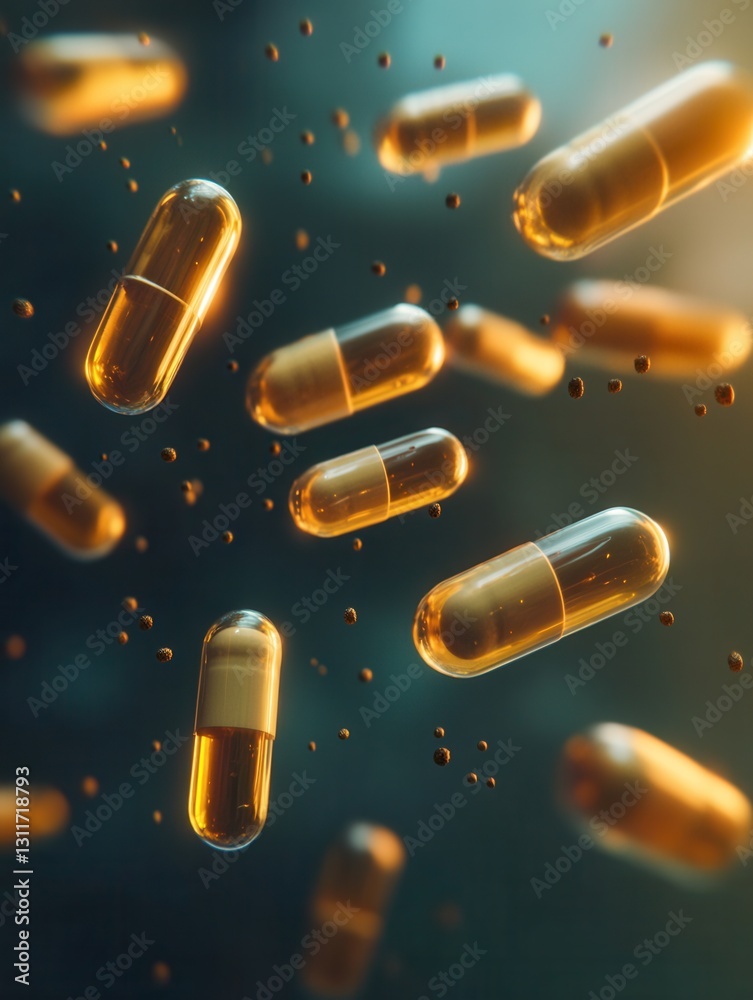 Aufkleber suspended capsules floating in zero gravity with soft shadows and cinematic lighting for an abstract