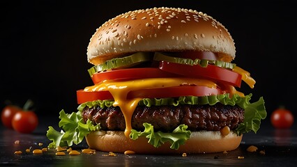 Irresistible Hamburger with Melted Cheese, Fresh Ingredients, and Bold Flavors