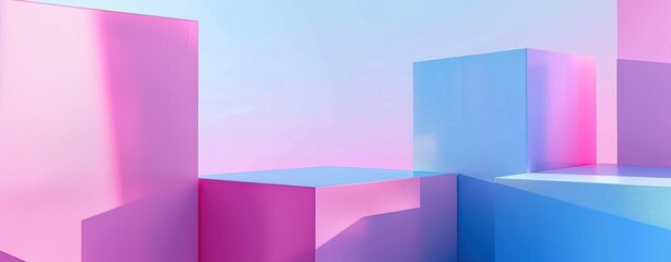 Abstract square cube stage shape pink and blue wallpaper.