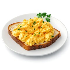 Delicious Scrambled Eggs on Toast perfect breakfast food  garnished with parsley