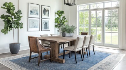 Obraz premium Modern Dining Room, Contemporary Style, Large Windows, Relaxing Atmosphere, for Home Decor