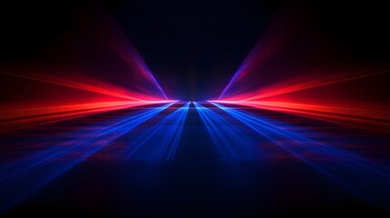 Abstract Red And Blue Light Rays Converge On Dark Background