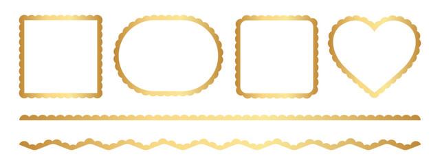 Set of golden different frame, border with scalloped edge vector illustration