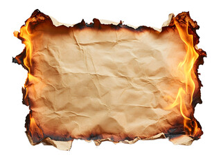 Burning antique paper with flames and texture.