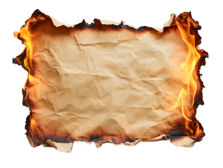 Burning antique paper with flames and texture.