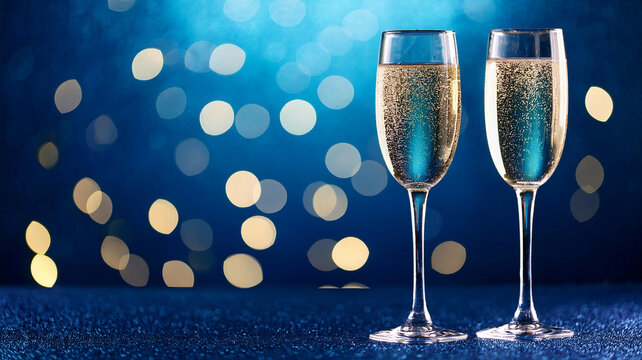 verres de champagne sur un fond bleu