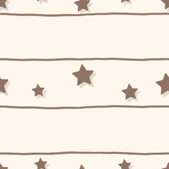 Vector of Minimalist Scandinavian-style seamless star pattern in neutral beige, brown, and white hues, ideal for children s decor, wallpaper, and cozy fabric prints