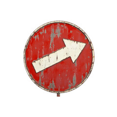Weathered Red and White Directional Arrow Traffic Sign