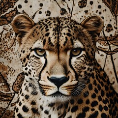 Obraz premium Leopard is staring at the camera with its mouth open. The image has a bold and striking feel to it, with the leopard's piercing gaze and the contrast between the animal's fur and the background