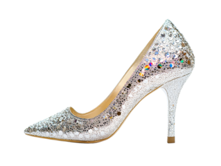 Glamorous Silver High Heel Shoe with Rhinestones