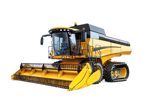 Modern Yellow Combine Harvester Isolated on Transparent Background