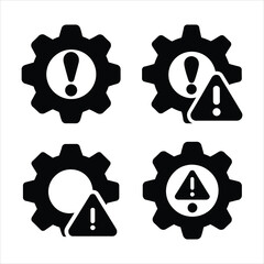 Gear Error Warning Icon. System Malfunction and Technical Issue Symbol. Engineering Problem Vector.