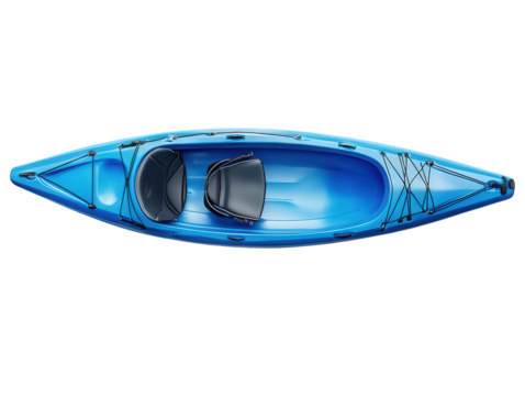top-down view of a blue kayak. showcasing its sleek design and interior seating the kayak is designed for leisure activities on water. suitable for recreational paddling or adventure  kayak's structur - Powered by Adobe