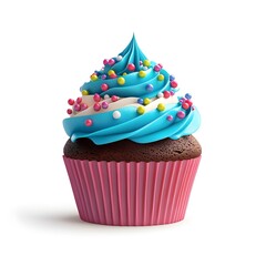 Delicious Chocolate Cupcake with Blue Frosting and Colorful Sprinkles Festive Treat