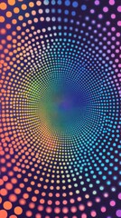 Optical illusion backdrop with geometric color gradients and dot patterns, hypnotic and modern
