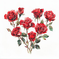 Beautiful bouquet of red roses arranged in heart shape, symbolizing love and affection. vibrant colors and delicate details evoke sense of romance and warmth