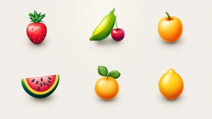 Fototapeta premium Colorful cartoon fruit illustration, vibrant display, light background, digital art, use for children's book, or product design