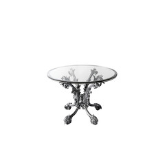 Elegant Ornate Glass-Top Coffee Table with Silver Pedestal Base