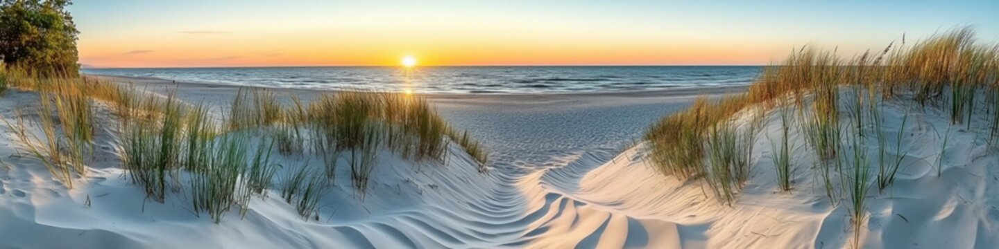 Sandd&uuml;nen am Meer mit Sonnenuntergang