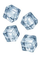 Four Floating Ice Cubes, Perfect for Drinks and Refreshment isolated on white or transparent png background