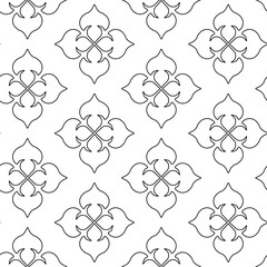 Abstract geometric pattern with squares, crosses, stripes, lines. Seamless vector background. White and black ornament. Modern reticulated graphic design.