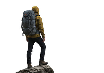 Hiker on a Rocky Summit - Inspiring Outdoor Adventure isolated on white or transparent png background